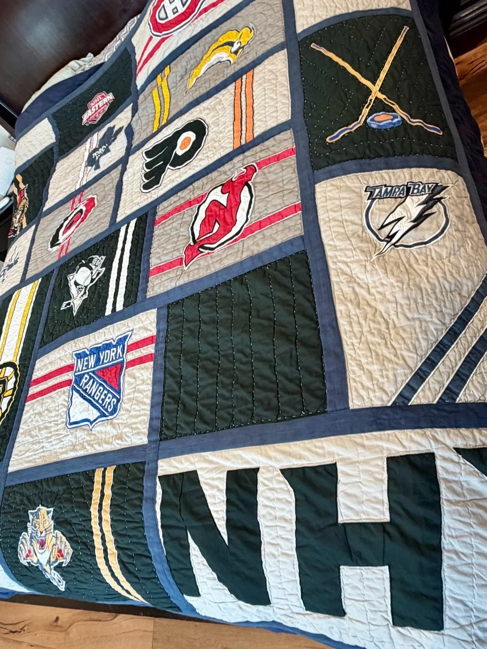 Pottery Barn NHL Patchwork Quilt - Navy, Beige, Red, Yellow, Black and 2 shams